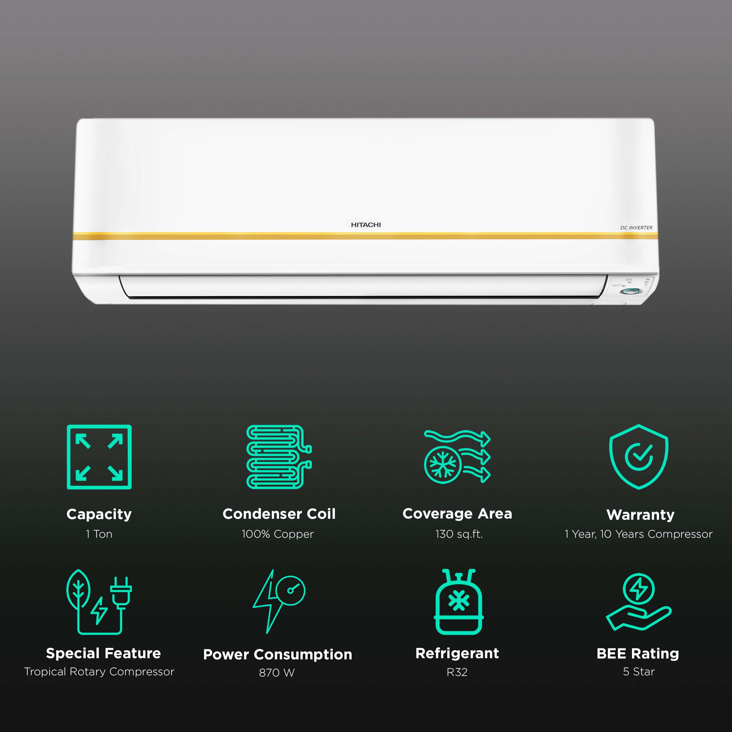 Buy Hitachi Kiyora 5200FX 1 Ton 5 Star Inverter Split AC (Copper ...